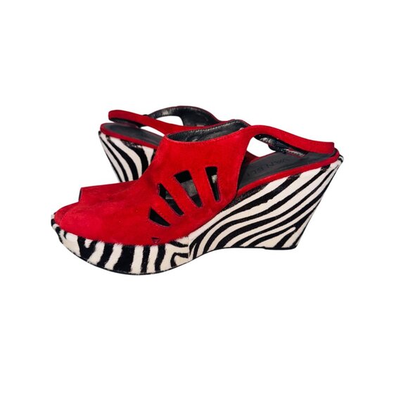 Vaneli Red Suede Open-Toe Zebra Wedge Heel Sandals Cut-Out 8 Glam City Mob wife - Picture 9 of 10